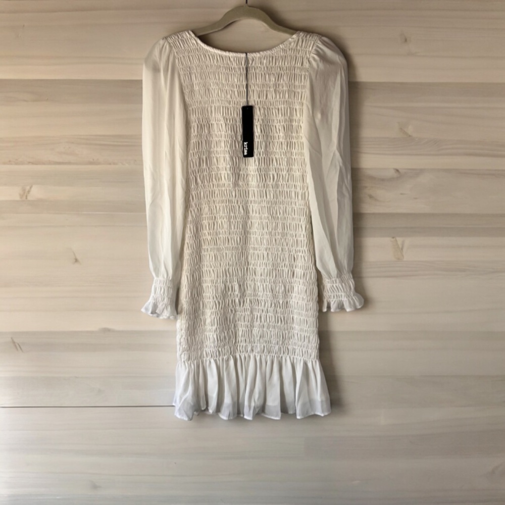 KRISA White Smocked L/S Mini Dress Bridal Shower Size S NWT Sold on Revolve - Picture 5 of 11